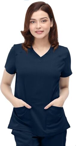 NY Threads Medical Scrub Set for Women, 1 Scrub Top and 1 Scrub Pant Loose Fit, Soft Stretch, X-Small, Navy in Kuwait
