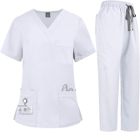 Scrubs For Women V-Neck Workwear Top and Cargo Pants Medical Scrubs Female Nurse Uniform in Saudi Arabia