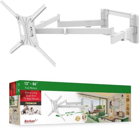 Barkan 40" Long White TV Wall Mount, 13 - 80 inch Dual Arm Full Motion Articulating - 4 Movement Flat / Curved Screen Bracket, Holds up to 110lbs, Extra Stable, Fits LED OLED LCD in Kuwait