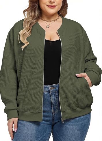 Theenkoln Women Plus Size Jackets: Full Zip Up Long Sleeve Bomber Casual Lightweight Sweatshirts Oversized Jacket in Saudi Arabia