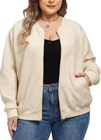 Theenkoln Women Plus Size Jackets: Full Zip Up Long Sleeve Bomber Casual Lightweight Sweatshirts Oversized Jacket in Saudi Arabia