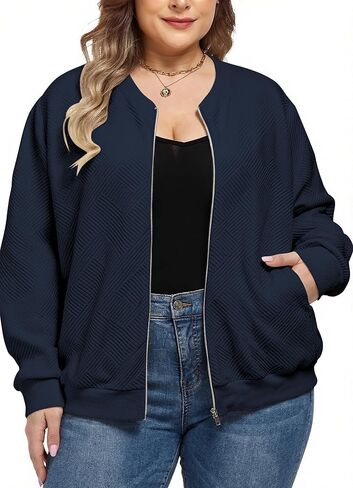 Theenkoln Women Plus Size Jackets: Full Zip Up Long Sleeve Bomber Casual Lightweight Sweatshirts Oversized Jacket in Saudi Arabia