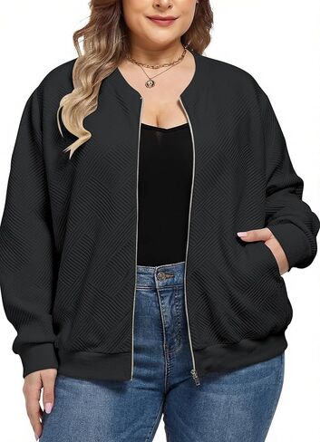 Theenkoln Women Plus Size Jackets: Full Zip Up Long Sleeve Bomber Casual Lightweight Sweatshirts Oversized Jacket in Saudi Arabia