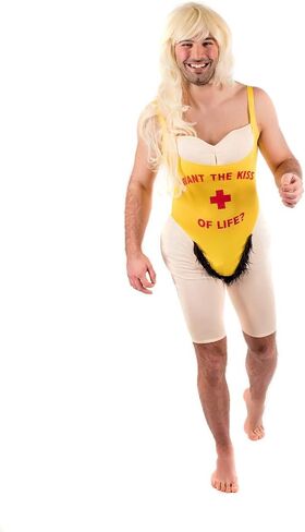 Mens Yellow Swimsuit Adults Lifeguard Bachelor Party Fun Novelty Outfit in Saudi Arabia