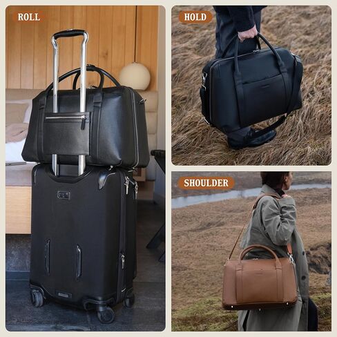 Wool & Oak Duffle Suitcase – Full-Grain Leather Travel Bag with Clamshell Opening, 33 L Capacity, Trolley Sleeve & 16″ Laptop Pocket – “DS Carry" Personal-Item Size - Pebble Leather - Chocolate in Saudi Arabia