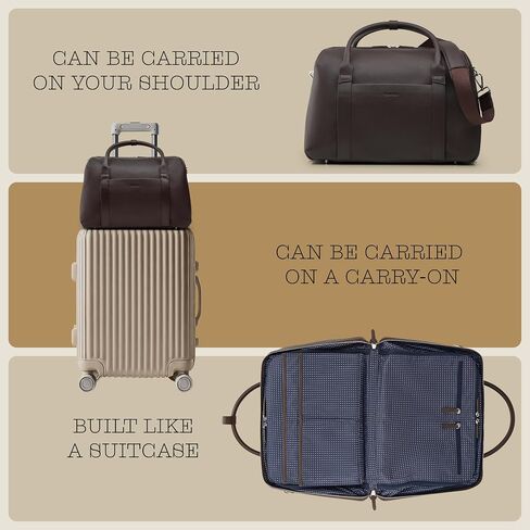 Wool & Oak Duffle Suitcase – Full-Grain Leather Travel Bag with Clamshell Opening, 33 L Capacity, Trolley Sleeve & 16″ Laptop Pocket – “DS Carry" Personal-Item Size - Pebble Leather - Chocolate in Saudi Arabia