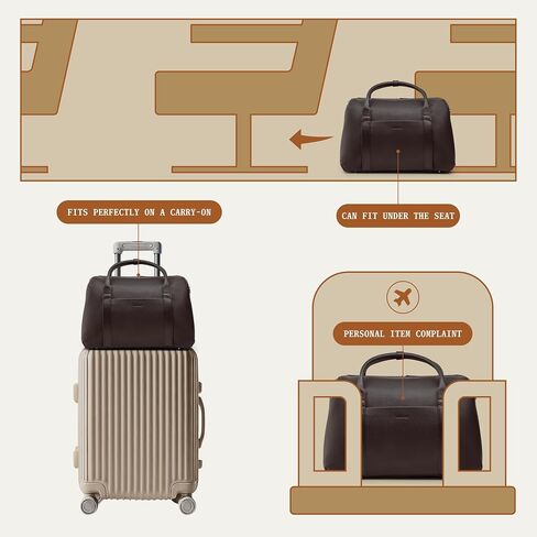 Wool & Oak Duffle Suitcase – Full-Grain Leather Travel Bag with Clamshell Opening, 33 L Capacity, Trolley Sleeve & 16″ Laptop Pocket – “DS Carry" Personal-Item Size - Pebble Leather - Chocolate in Saudi Arabia