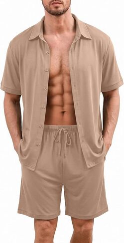Ekouaer Men's Hawaiian Shirt and Shorts Sets 2 Piece Beach Outfits Button Down Summer Pajamas Set Vacation Lounge Sets XS-XXL in Kuwait