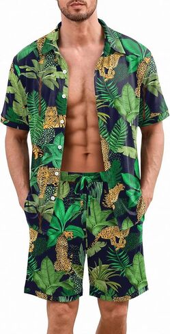 Ekouaer Men's Hawaiian Shirt and Shorts Sets 2 Piece Beach Outfits Button Down Summer Pajamas Set Vacation Lounge Sets XS-XXL in Kuwait