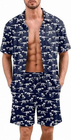 Ekouaer Men's Hawaiian Shirt and Shorts Sets 2 Piece Beach Outfits Button Down Summer Pajamas Set Vacation Lounge Sets XS-XXL in Kuwait
