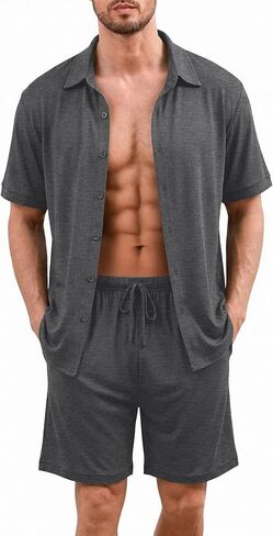 Ekouaer Men's Hawaiian Shirt and Shorts Sets 2 Piece Beach Outfits Button Down Summer Pajamas Set Vacation Lounge Sets XS-XXL in Kuwait