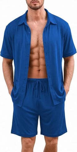 Ekouaer Men's Hawaiian Shirt and Shorts Sets 2 Piece Beach Outfits Button Down Summer Pajamas Set Vacation Lounge Sets XS-XXL in Kuwait