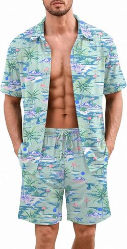 Ekouaer Men's Hawaiian Shirt and Shorts Sets 2 Piece Beach Outfits Button Down Summer Pajamas Set Vacation Lounge Sets XS-XXL in Kuwait