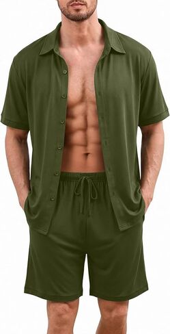 Ekouaer Men's Hawaiian Shirt and Shorts Sets 2 Piece Beach Outfits Button Down Summer Pajamas Set Vacation Lounge Sets XS-XXL in Kuwait