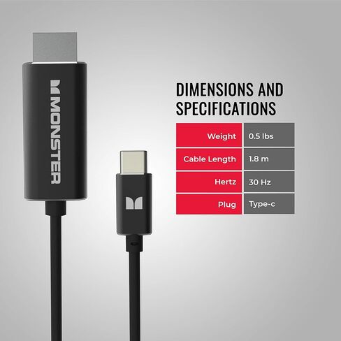 Monster Classic 1.6ft / 0.5m USB C to HDMI Adapter (4k 30Hz) in Saudi Arabia