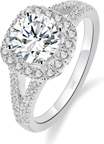 1.5CT Round Moissanite Engagement Ring for Women | Halo Sterling Silver Ring 18K White Gold Plated Wedding & Promise Ring in Saudi Arabia