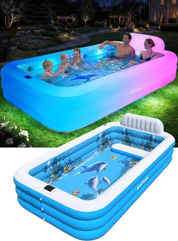 Extra Large Inflatable Pool with Lights,Upgraded Solar Powered Blow Up Pool for Adults,Inflatable Kids Swimming Pool with Seat& Backrest,Big Inflatable Kids Pool for Backyard,120x73x20IN in Saudi Arabia