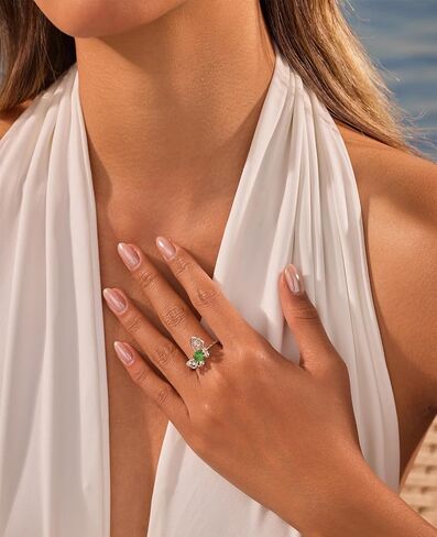Birthstone Butterfly Opening Ring - 925 Sterling Silver Firework-Cut Cubic Zirconia Animal Adjustable Ring Anniversary Engagement Promise Ring Birthday Jewelry Gift for Women Wife Mom Daughter in Saudi Arabia