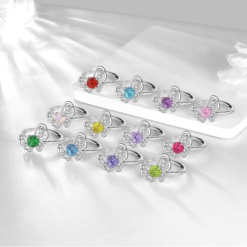 Birthstone Butterfly Opening Ring - 925 Sterling Silver Firework-Cut Cubic Zirconia Animal Adjustable Ring Anniversary Engagement Promise Ring Birthday Jewelry Gift for Women Wife Mom Daughter in Saudi Arabia