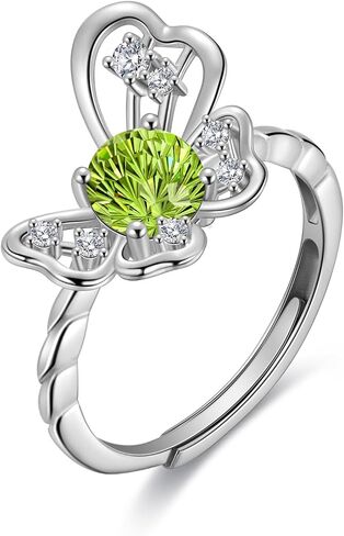 Birthstone Butterfly Opening Ring - 925 Sterling Silver Firework-Cut Cubic Zirconia Animal Adjustable Ring Anniversary Engagement Promise Ring Birthday Jewelry Gift for Women Wife Mom Daughter in Saudi Arabia