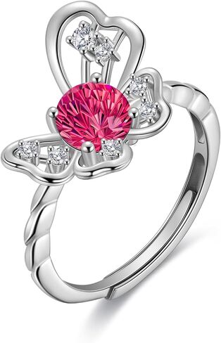 Birthstone Butterfly Opening Ring - 925 Sterling Silver Firework-Cut Cubic Zirconia Animal Adjustable Ring Anniversary Engagement Promise Ring Birthday Jewelry Gift for Women Wife Mom Daughter in Saudi Arabia