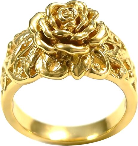 Rose Flower Ring for Women 925 Sterling Silver Gold Plated,Dainty Vintage Filigree 3D Floral Band Ring Jewelry Gifts for Her,Romantic Ring for Anniversary Wedding Engagement Daily Size:6-10 in Kuwait