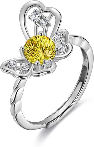 Birthstone Butterfly Opening Ring - 925 Sterling Silver Firework-Cut Cubic Zirconia Animal Adjustable Ring Anniversary Engagement Promise Ring Birthday Jewelry Gift for Women Wife Mom Daughter in Saudi Arabia