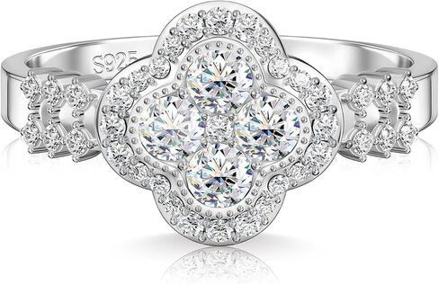 Moissanite Rings for Women Lucky Rings Four Leaf Clover Ring Sterling Silver Promise Engagement Anniversary Bands D Color VVS1 Moissanite Jewelry Lucky Gifts for Her in Saudi Arabia