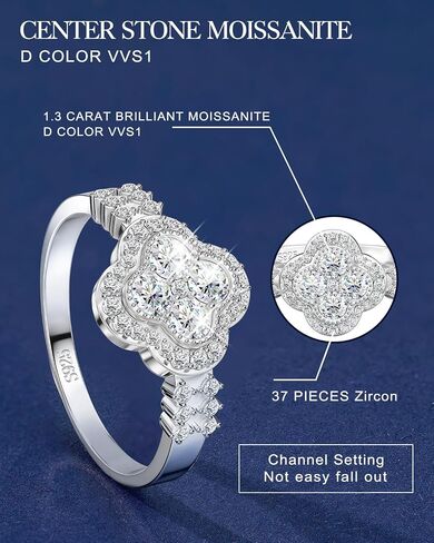 Moissanite Rings for Women Lucky Rings Four Leaf Clover Ring Sterling Silver Promise Engagement Anniversary Bands D Color VVS1 Moissanite Jewelry Lucky Gifts for Her in Saudi Arabia
