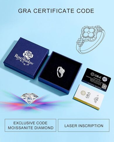 Moissanite Rings for Women Lucky Rings Four Leaf Clover Ring Sterling Silver Promise Engagement Anniversary Bands D Color VVS1 Moissanite Jewelry Lucky Gifts for Her in Saudi Arabia