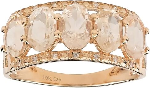 10k Rose Solid Gold 5-Stone Natural Oval Morganite and Diamond Anniversay Band Birthstone Gemstone Ring in Saudi Arabia