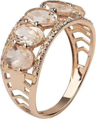 10k Rose Solid Gold 5-Stone Natural Oval Morganite and Diamond Anniversay Band Birthstone Gemstone Ring in Saudi Arabia