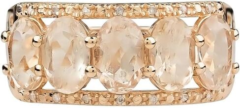 10k Rose Solid Gold 5-Stone Natural Oval Morganite and Diamond Anniversay Band Birthstone Gemstone Ring in Saudi Arabia