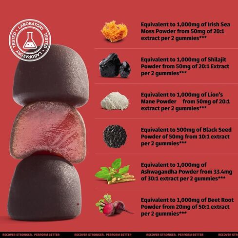 Coach Soak Shilajit Gummies 6-in-1: Tasty Raspberry Watermelon Flavor with Ashwagandha, Lion’s Mane, Irish Sea Moss, Beet Root & Black Seed Oil - Lab Tested Pure Shilajit for Men and Women | 60 ct in Kuwait