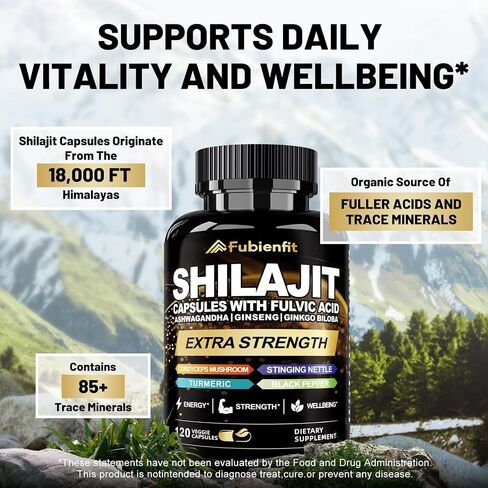 Shilajit Capsules - Premium Shilajit for Men - with Ashwagandha Ginseng and More Fulvic Acid for Men/Women - 120 Capsules in Saudi Arabia