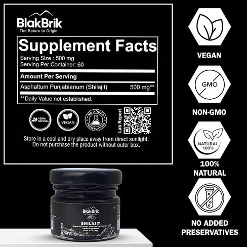 Pure Himalayan Shilajit Resin, High Potency - 77% Fulvic Acid, 80+ Trace Minerals, Supports Energy Boost & Immune Support, Lab Tested for Purity, Pack of 1, 60 Servings of 500 mg in Saudi Arabia