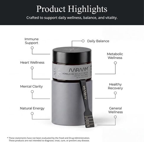 AARAAM Himalayan Shilajit Resin, 30g, Raw Shilajit Resin with 75%+ Fulvic Acid and 85+ Trace Minerals, Third-Party Lab Tested in Kuwait