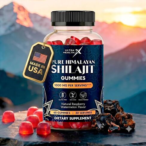 UHX Himalayan Shilajit Pure Gummy for Men & Women - Gomitas de Shilajit para Hombre - Sugar & Gluten Free - Natural Raspberry Watermelon Flavor & Color – Non-GMO – Vegan Friendly in Saudi Arabia