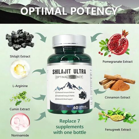 Pure Himalayan Shilajit Capsules for Men & Women – 1,300mg with 50% Fulvic Acid & L-Arginine, Stamina, Energy & Immune Support, Non-GMO, GMP Certified, 60 Capsules in Saudi Arabia