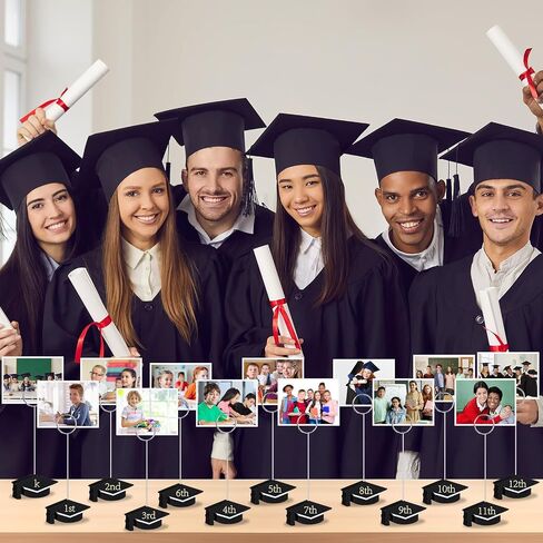 Motiskyy 13 قطعة K-12 حوامل صور التخرج مع مقاطع 2026 خشبية بطاقة التخرج صور عرض رقم الجدول حامل القطع المركزية تهنئة دبلوم ديكور هدية لسنوات المدرسة لوازم الحفلات in Kuwait