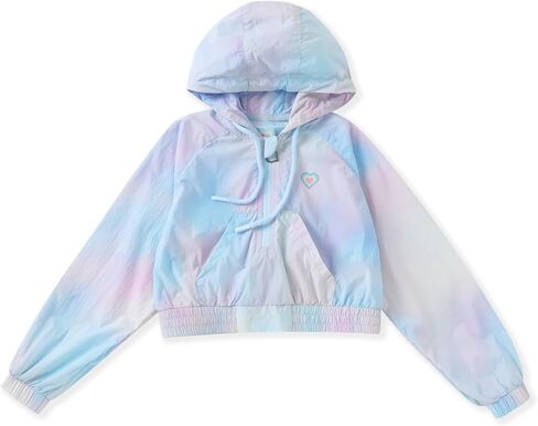 Girls Windbreaker Jacket Lightweight Hooded Half Zip Pullover with Pockets Athletic Active Jacket in Kuwait