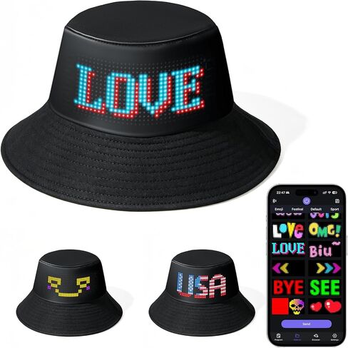 LED Programmable Bucket Hat with App Control, Custom Text Bluetooth LED Hat Ultra Bright Light Up Cap for Party Gift in Saudi Arabia