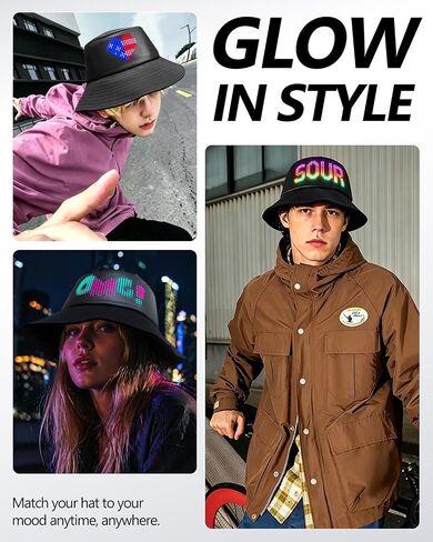 LED Programmable Bucket Hat with App Control, Custom Text Bluetooth LED Hat Ultra Bright Light Up Cap for Party Gift in Saudi Arabia