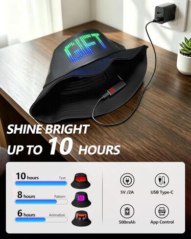 LED Programmable Bucket Hat with App Control, Custom Text Bluetooth LED Hat Ultra Bright Light Up Cap for Party Gift in Saudi Arabia