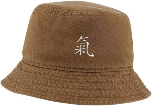 Bucket Hat for Men Women Chinese Symbol of Energy Embroidered Washed Cotton Unisex Bucket Hats in Kuwait