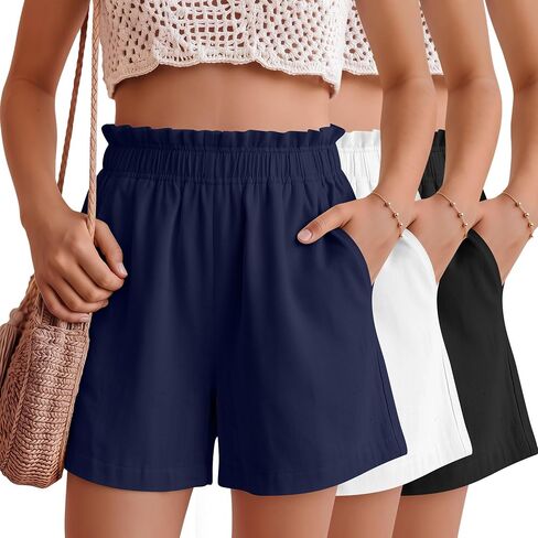 Yooo's Vivi 3 Pack Girls Shorts Kids Casual Ruffle Elastic High Waist Pull on Shorts with Pockets Teen Summer Clothes in Kuwait