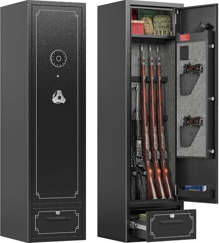 6-7 Gun Safe for Rifles and Pistols with Touch Keypad and Silent Mode, Large Rife Safe for Home, Gun Cabinet with Removable Shelves and Adjustable Gun Slot in Saudi Arabia