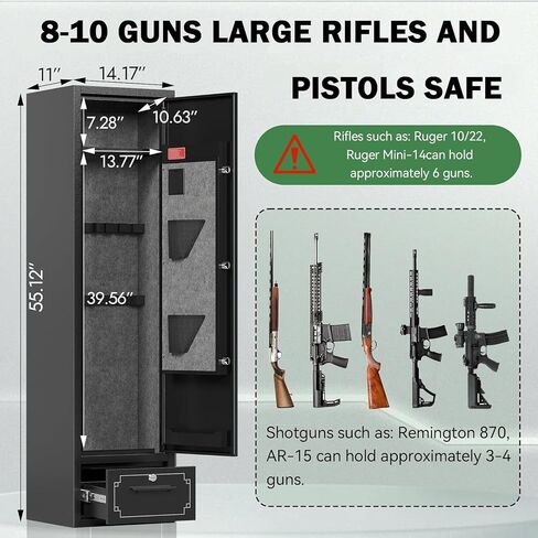 6-7 Gun Safe for Rifles and Pistols with Touch Keypad and Silent Mode, Large Rife Safe for Home, Gun Cabinet with Removable Shelves and Adjustable Gun Slot in Saudi Arabia