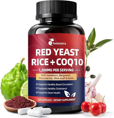 Red Yeast Rice 1200mg with CoQ10 Supplement, 11-In-1 Advanced Heart Health & Healthy Cholesterol Formula | Contain Vitamin D3, K2, Bergamot & Hawthorn | No Citrinin, NON-GMO, 120 Vegan Capsules in Saudi Arabia
