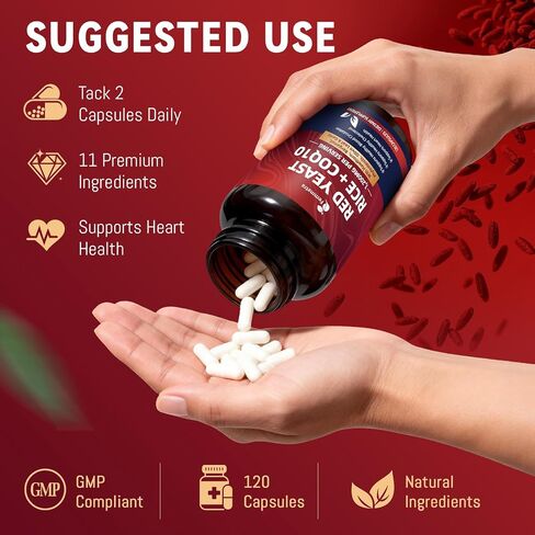 Red Yeast Rice 1200mg with CoQ10 Supplement, 11-In-1 Advanced Heart Health & Healthy Cholesterol Formula | Contain Vitamin D3, K2, Bergamot & Hawthorn | No Citrinin, NON-GMO, 120 Vegan Capsules in Saudi Arabia